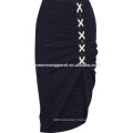 New Fashion Navy Ruched Striped Crepe Midi Skirt DEM/DOM Manufacture Wholesale Fashion Women Apparel (TA5187S)